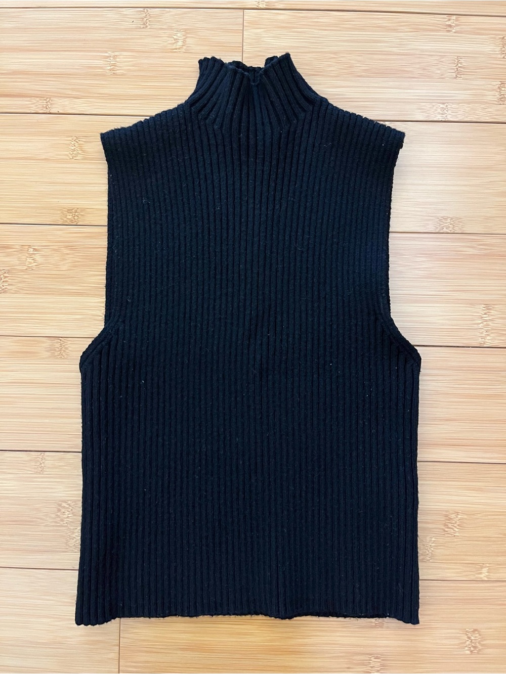 Zara Black Ribbed Mock Neck Sleeveless Top